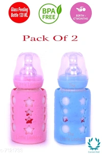 Ibays High Borosilicate Glass Feeding Bottle - 120ml, Glass, pack of 2